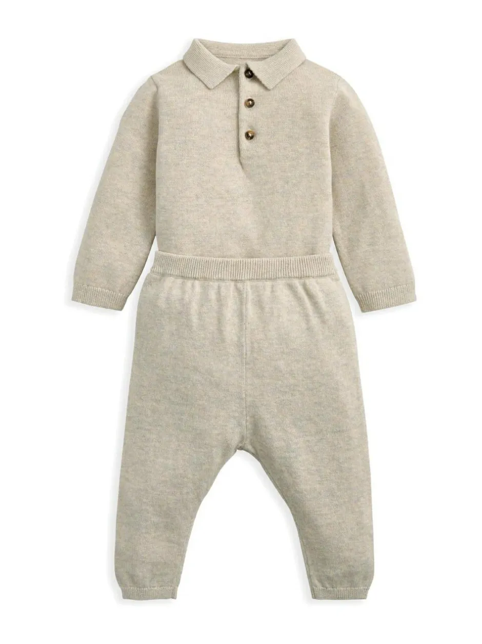 Mamas & Papas Brown Knit Polo Bodysuit & Bottoms Set Discount