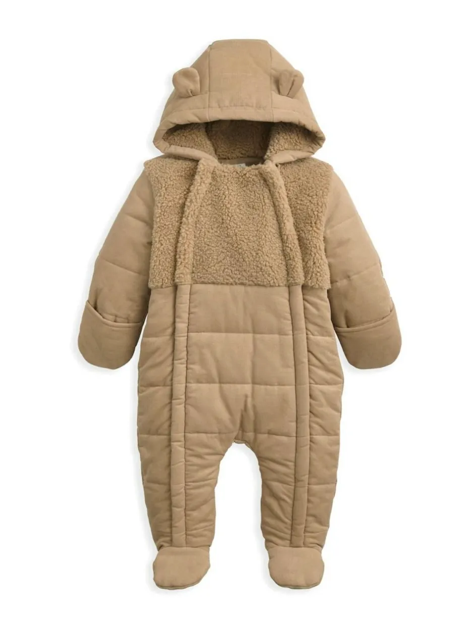 Mamas & Papas Brown Quilted Cord and Borg Pramsuit with 3D Ears New