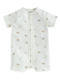 Mamas & Papas Cream 100% Cotton Safari Print Zip Shortie Romper Discount