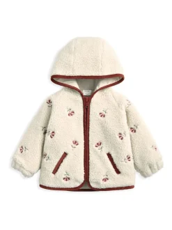 Mamas & Papas Cream Embroidered Hooded Borg Jacket Outlet