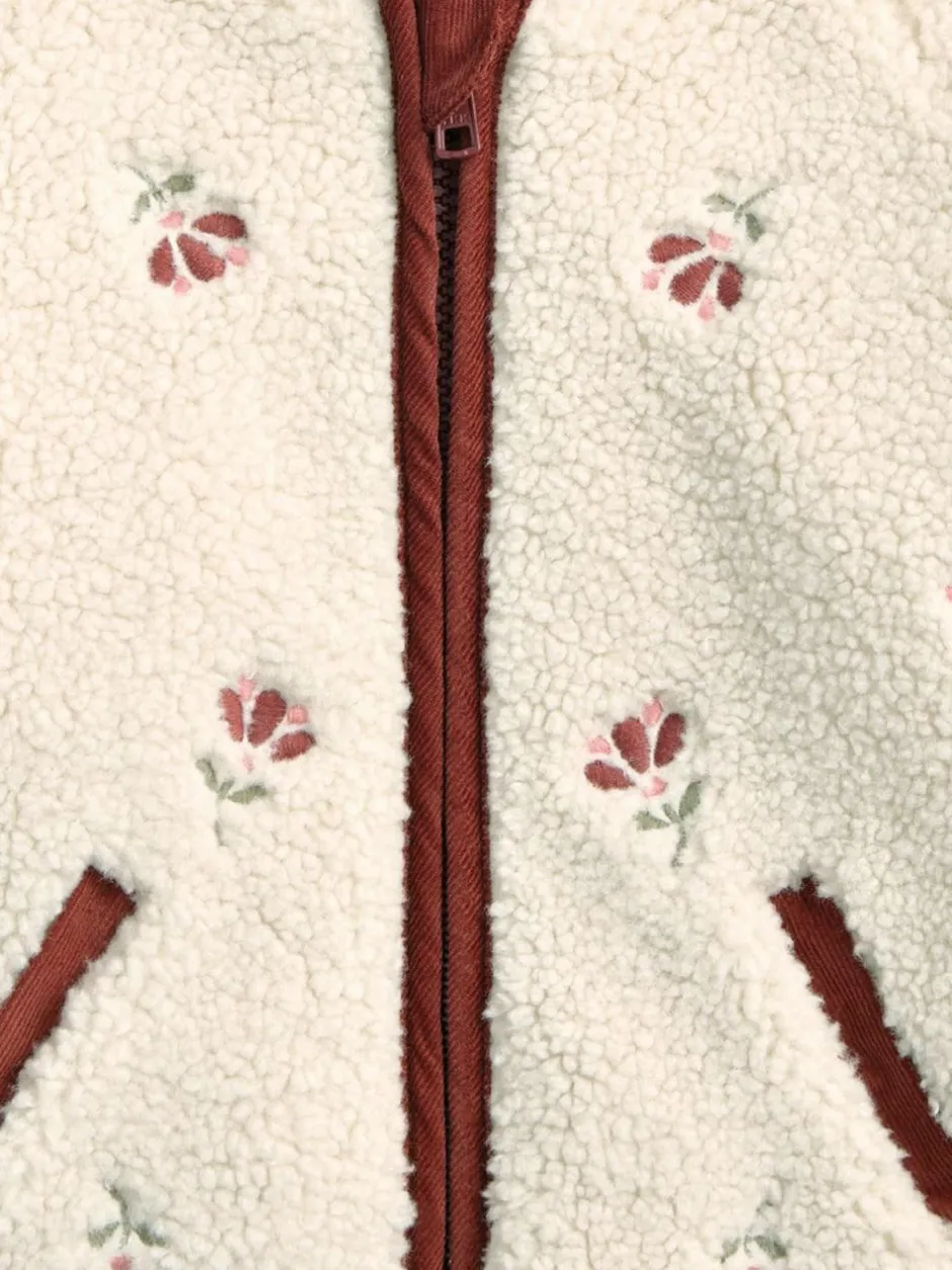 Mamas & Papas Cream Embroidered Hooded Borg Jacket Outlet