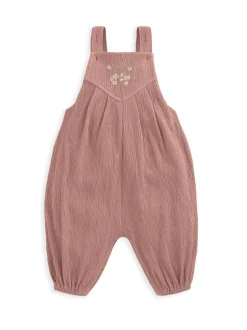 Mamas & Papas Pink 100% Cotton Crinkle Dungaree And Bodysuit Set Sale