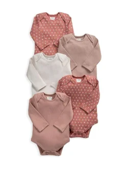 Mamas & Papas Pink Woodblock Long Sleeve Bodysuits Pack of 5