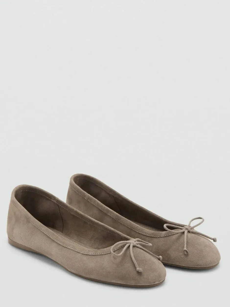 Mango Brown Suede Bow Ballet Flats