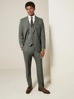 Next Slim Fit Motionflex Stretch Suit Trousers Marl Green New