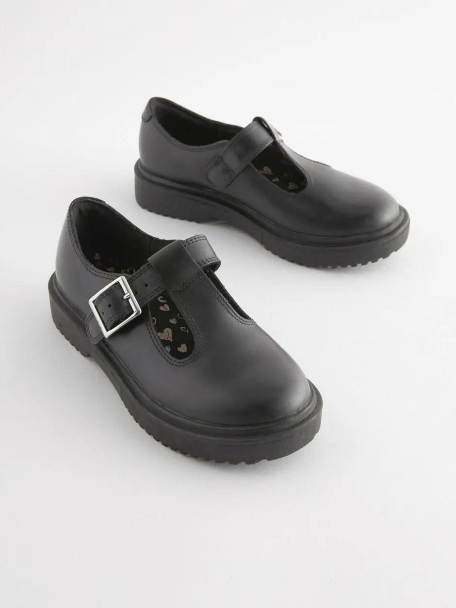 Next Matt Black Leather T-Bar Chunky School Shoes Outlet