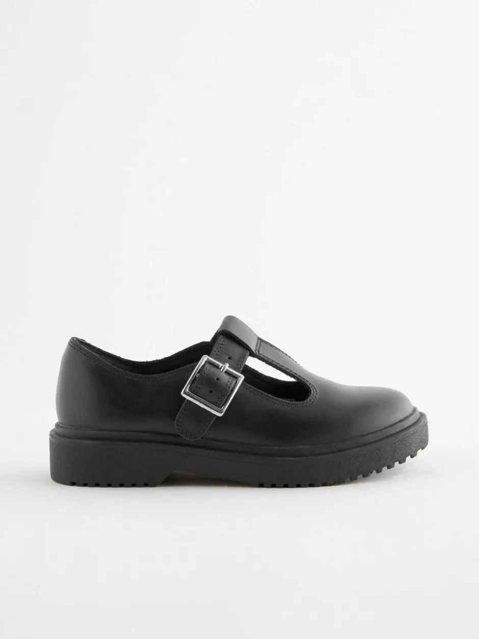 Next Matt Black Leather T-Bar Chunky School Shoes Outlet