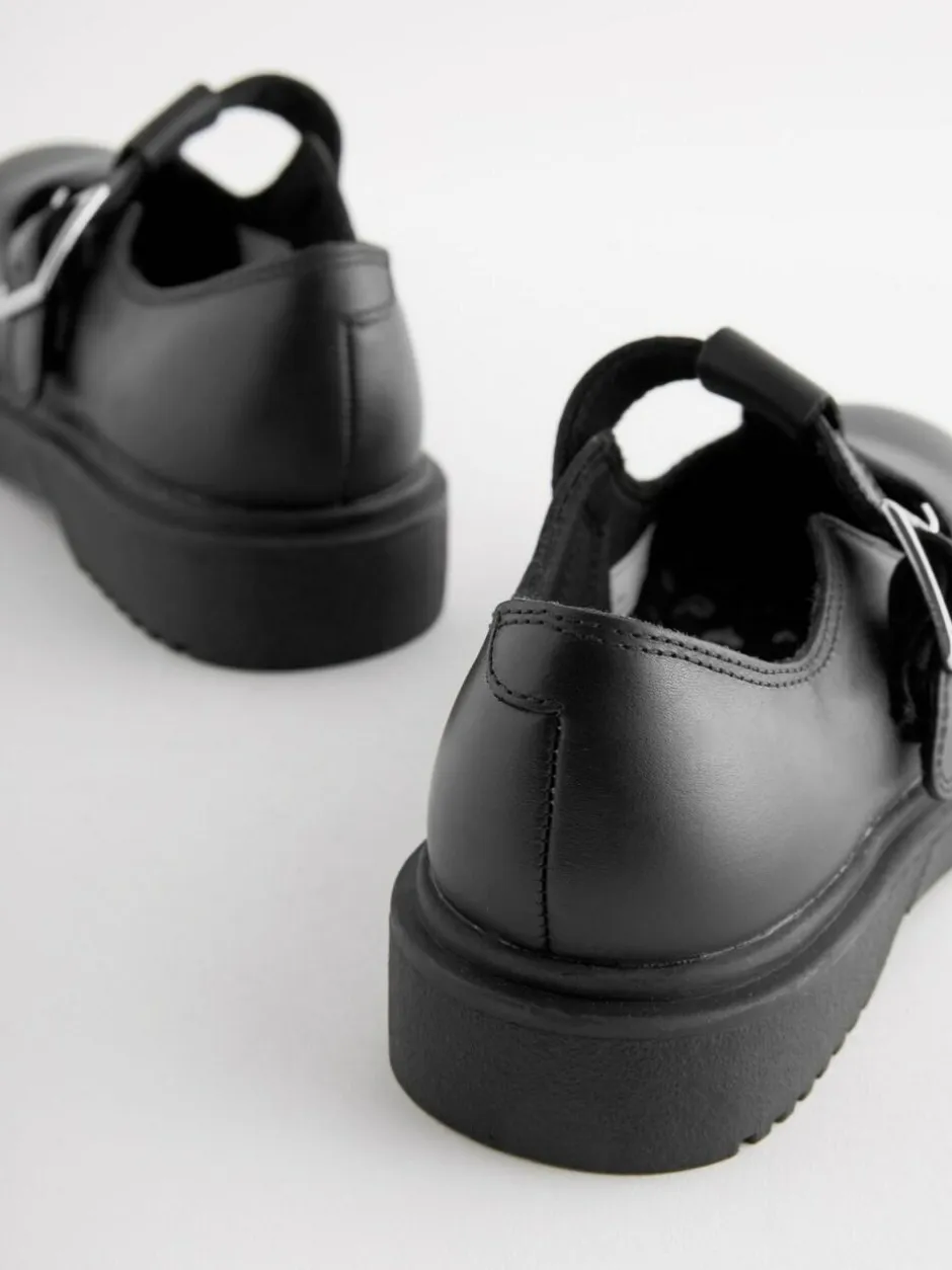 Next Matt Black Leather T-Bar Chunky School Shoes Outlet