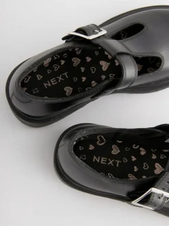 Next Matt Black Leather T-Bar Chunky School Shoes Outlet