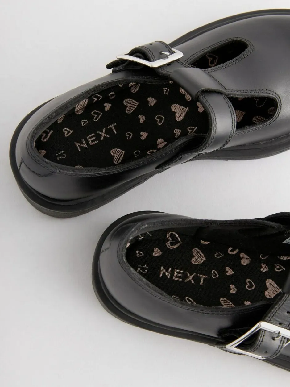 Next Matt Black Leather T-Bar Chunky School Shoes Outlet