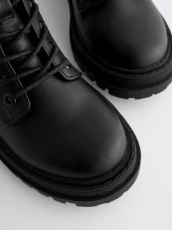 Next Matt Black Standard Fit (F) Warm Lined Lace-Up Ankle Boots Clearance