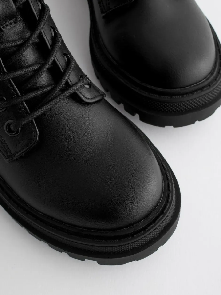 Next Matt Black Standard Fit (F) Warm Lined Lace-Up Ankle Boots Clearance