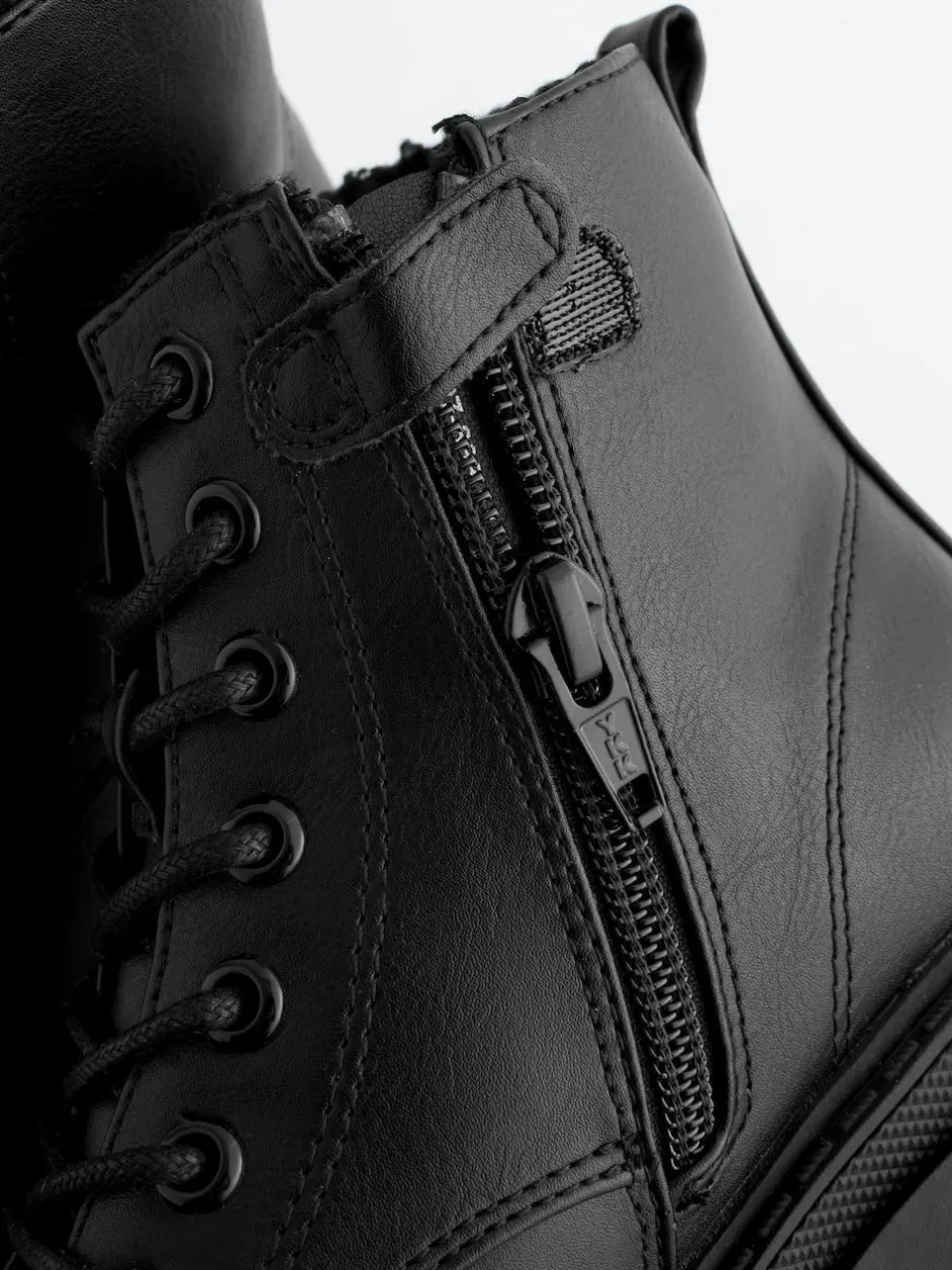 Next Matt Black Standard Fit (F) Warm Lined Lace-Up Ankle Boots Clearance