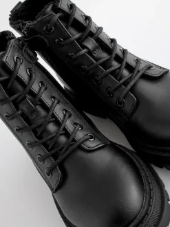 Next Matt Black Standard Fit (F) Warm Lined Lace-Up Ankle Boots Clearance