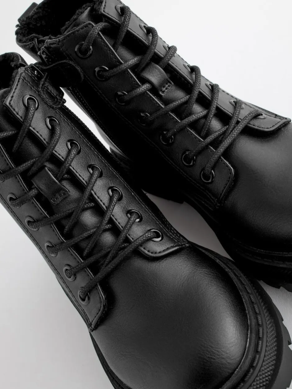 Next Matt Black Standard Fit (F) Warm Lined Lace-Up Ankle Boots Clearance