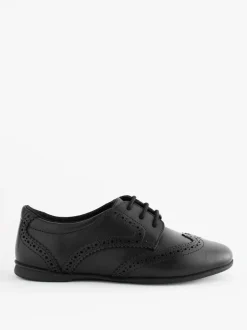 Next Standard Fit (F) Leather Brogue Lace-Up School Shoes Matt Black Outlet