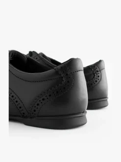Next Standard Fit (F) Leather Brogue Lace-Up School Shoes Matt Black Outlet