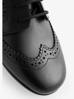 Next Standard Fit (F) Leather Brogue Lace-Up School Shoes Matt Black Outlet