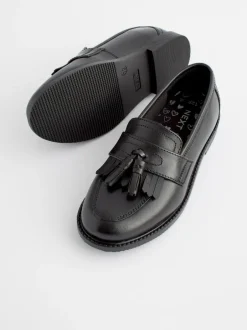 Next Standard Fit (F) Leather Tassel Loafer School Shoes Matt Black Best