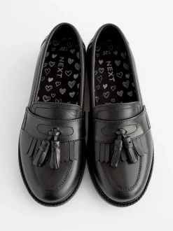 Next Standard Fit (F) Leather Tassel Loafer School Shoes Matt Black Best