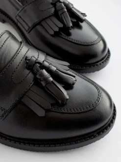Next Standard Fit (F) Leather Tassel Loafer School Shoes Matt Black Best