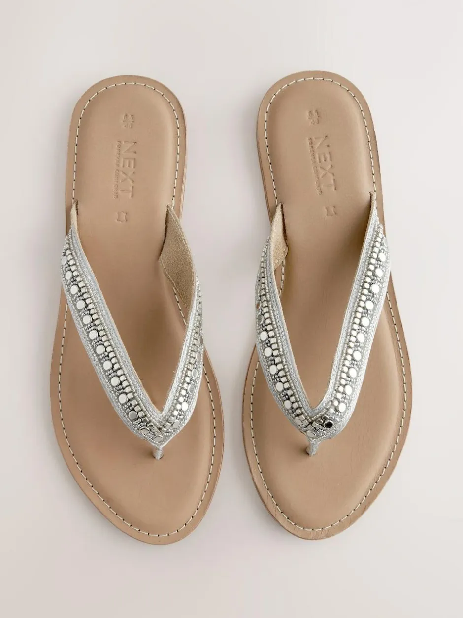 Next Metallic Standard/Wide Fit Beaded Toe Thong Sandals Best