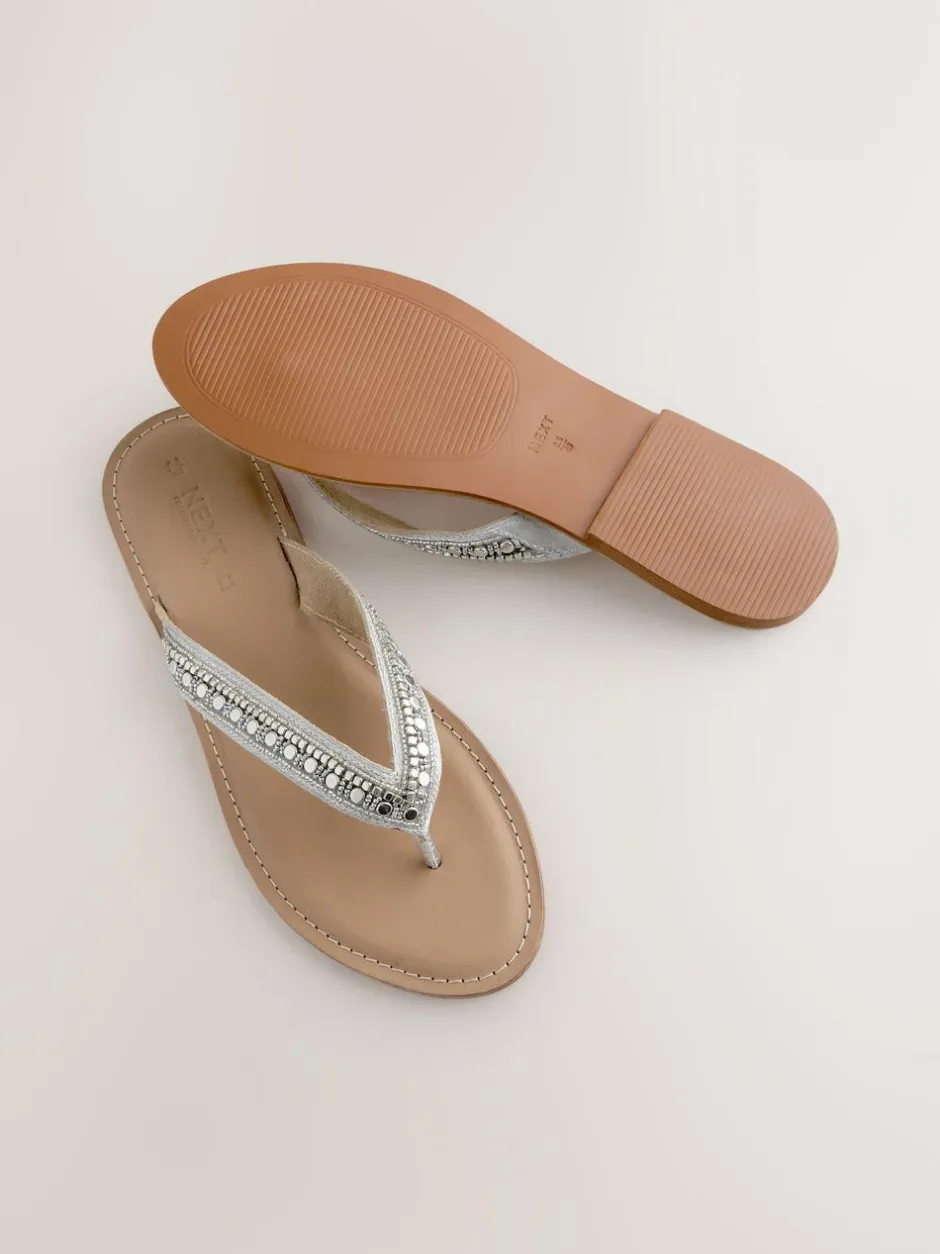 Next Metallic Standard/Wide Fit Beaded Toe Thong Sandals Best
