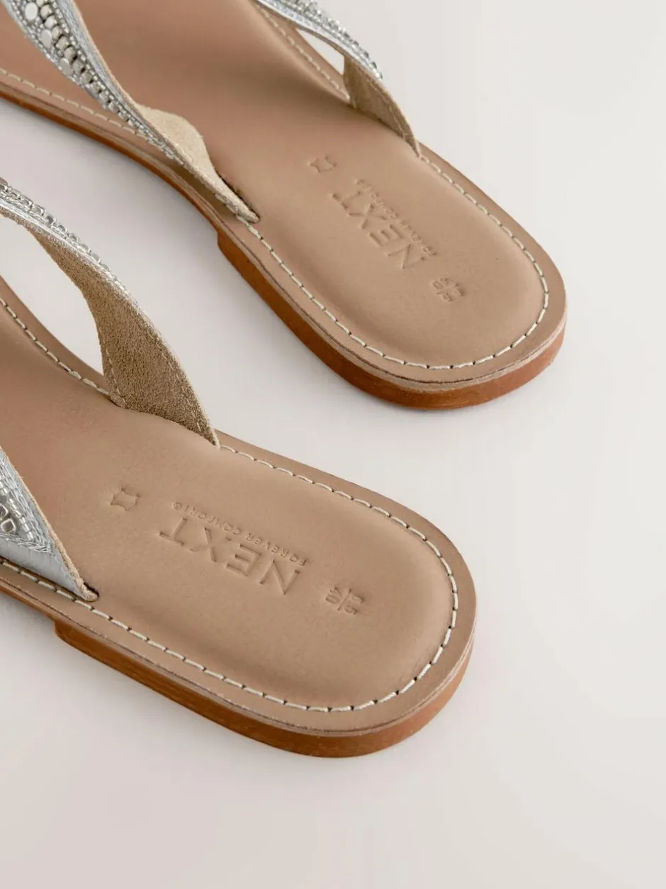 Next Metallic Standard/Wide Fit Beaded Toe Thong Sandals Best