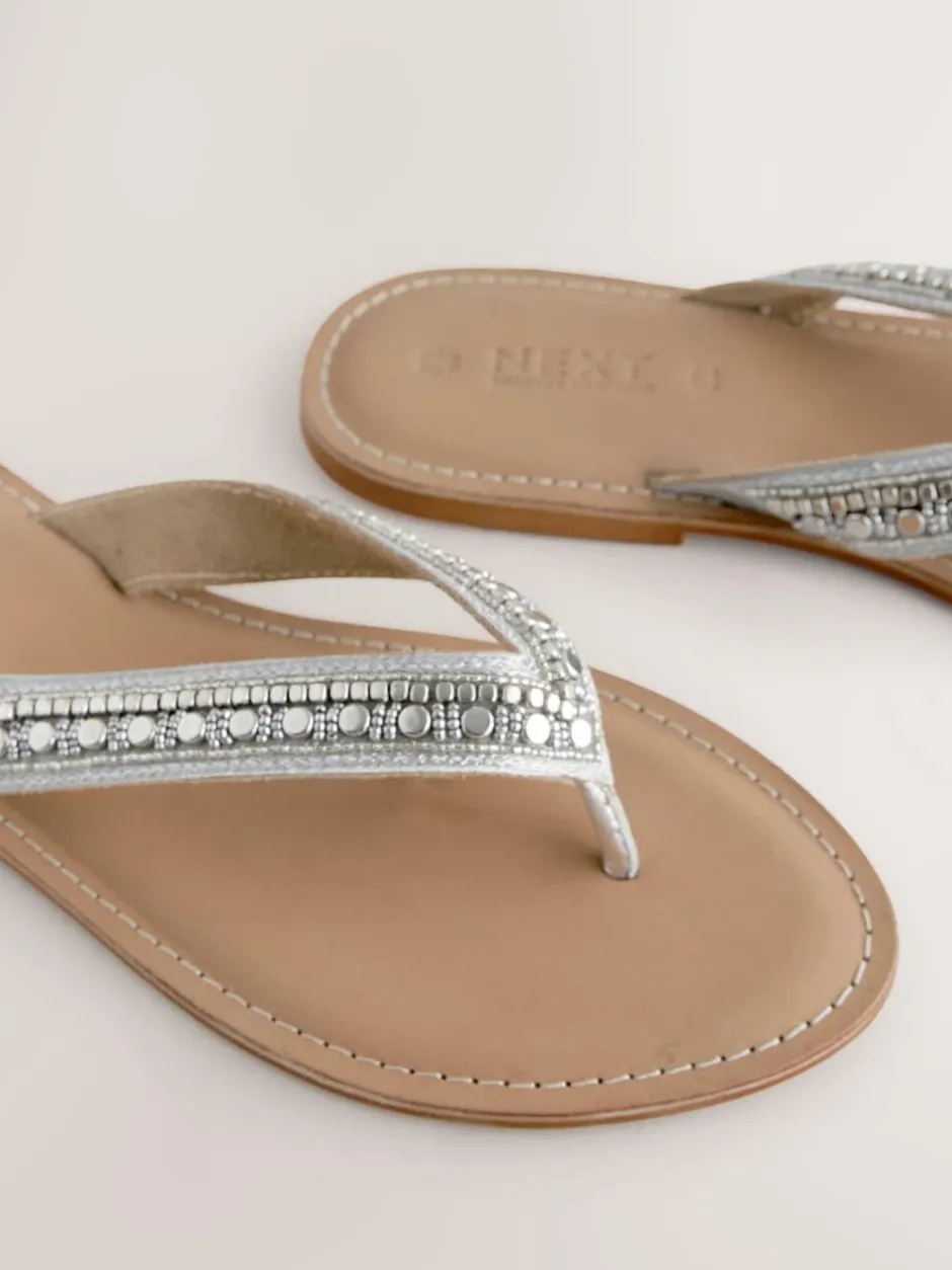 Next Metallic Standard/Wide Fit Beaded Toe Thong Sandals Best