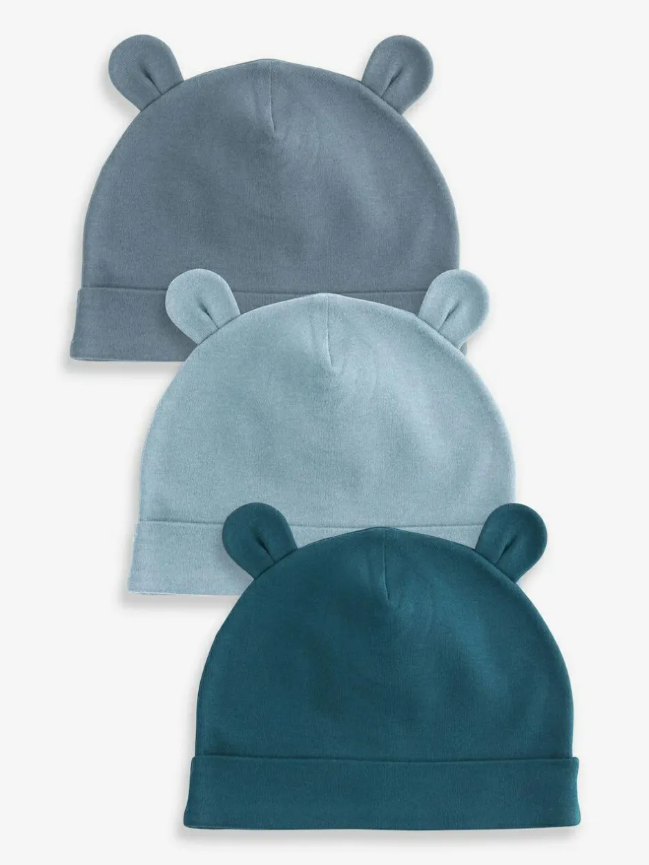 Next Mid Blue Baby 100% Cotton Beanies 3 Pack (0-18mths) Sale