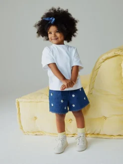 Next Mid Blue Daisy Embroidered Denim Shorts (3mths-7yrs) New