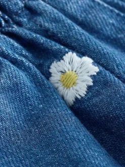 Next Mid Blue Daisy Embroidered Denim Shorts (3mths-7yrs) New