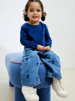 Next Mid Blue Denim Bow Embroidered Jeans (3mths-7yrs) Online
