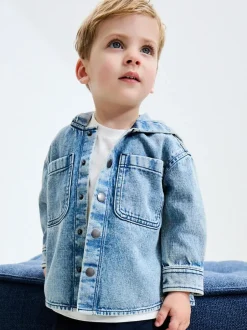 Next Denim Hooded Overshirt (3mths-7yrs) Mid Blue Discount