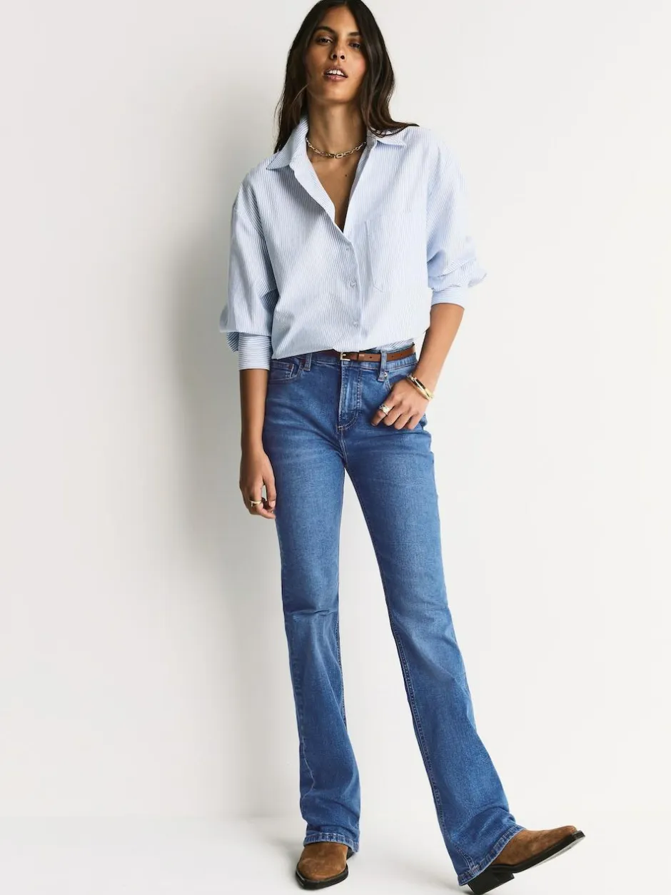 Next Mid Rise Stretch Bootcut Jeans Mid Blue Denim