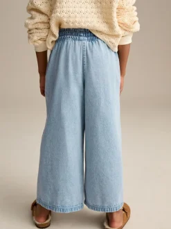 Next Mid Blue Denim Pull On Wide Leg Jeans (3-16yrs) Online