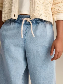 Next Mid Blue Denim Pull On Wide Leg Jeans (3-16yrs) Online