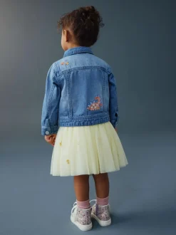 Next Mid Blue Denim Unicorn Embroidered Western Jacket (3mths-7yrs) New