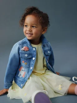 Next Mid Blue Denim Unicorn Embroidered Western Jacket (3mths-7yrs) New