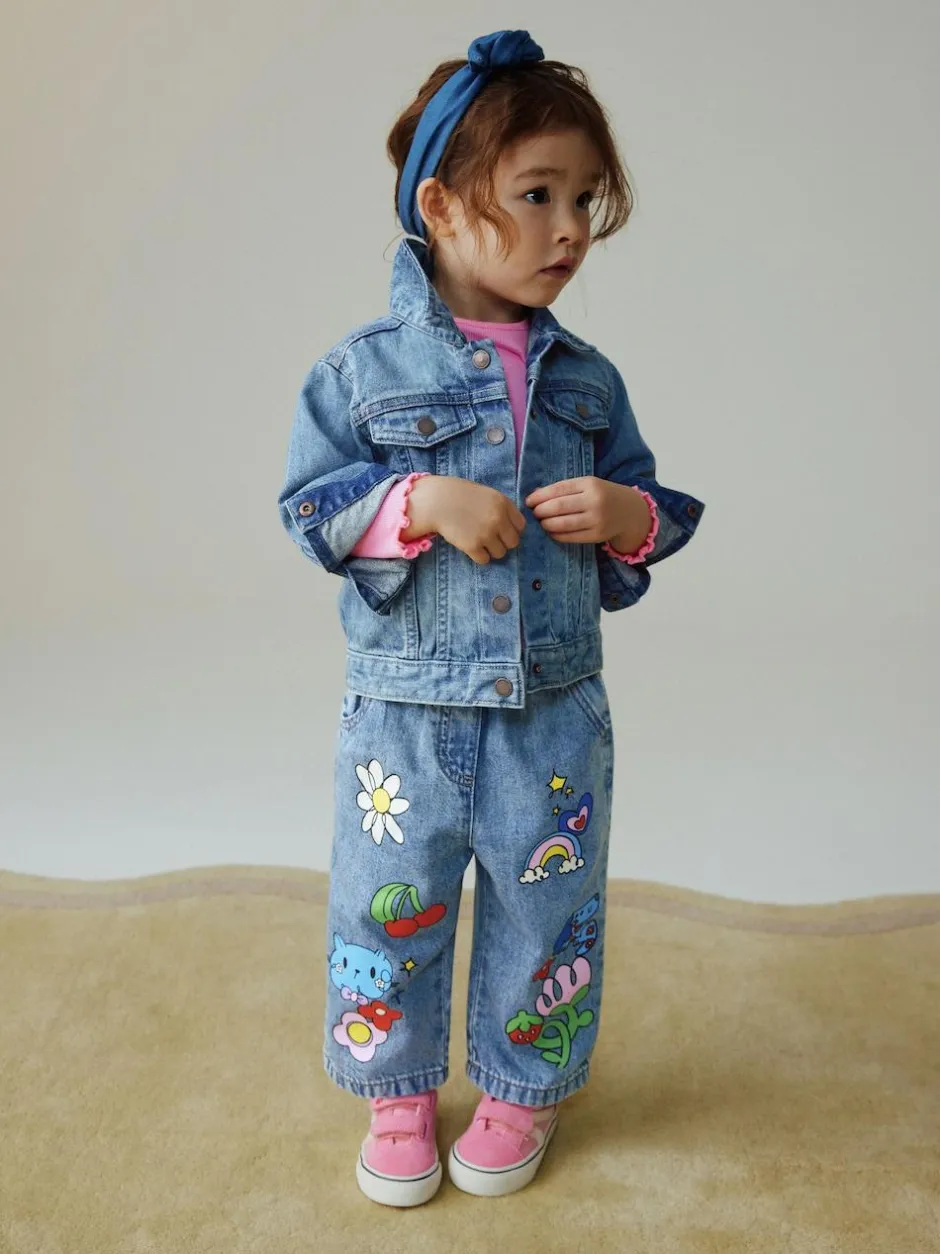 Next Mid Blue Doodle printed Jeans (3mths-7yrs) New