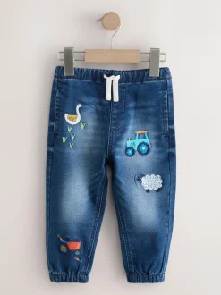 Next Pull On Jeans (3mths-7yrs) Mid Blue Farm Character Sale