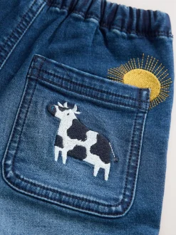 Next Pull On Jeans (3mths-7yrs) Mid Blue Farm Character Sale