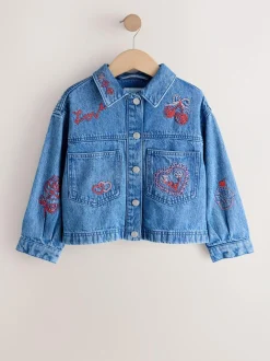 Next Mid Blue Heart Embroidered Denim Shacket (3-16yrs) Hot