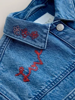 Next Mid Blue Heart Embroidered Denim Shacket (3-16yrs) Hot