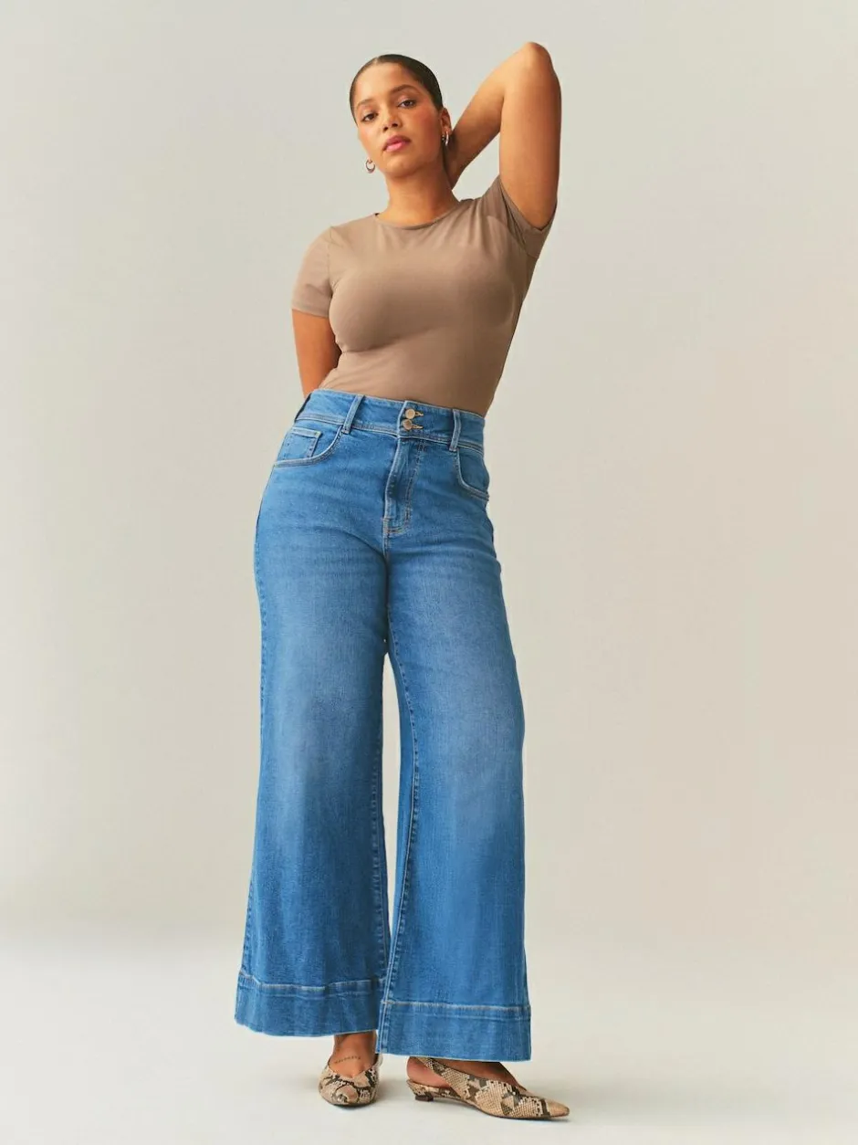 Next High Rise Stretch Wide Leg Hourglass Jeans Mid Blue Outlet