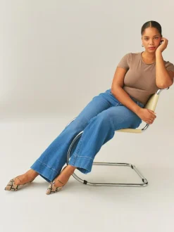 Next High Rise Stretch Wide Leg Hourglass Jeans Mid Blue Outlet