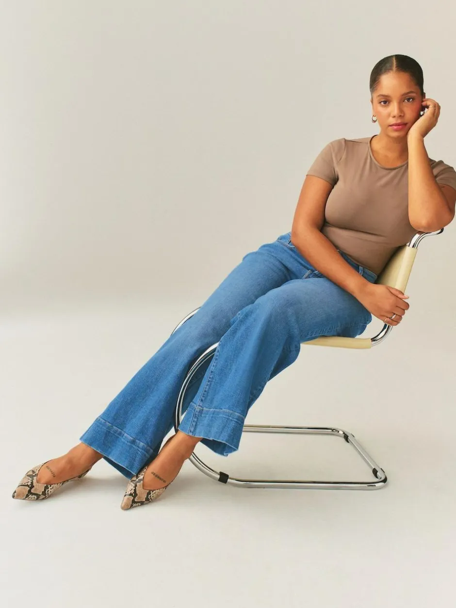 Next High Rise Stretch Wide Leg Hourglass Jeans Mid Blue Outlet