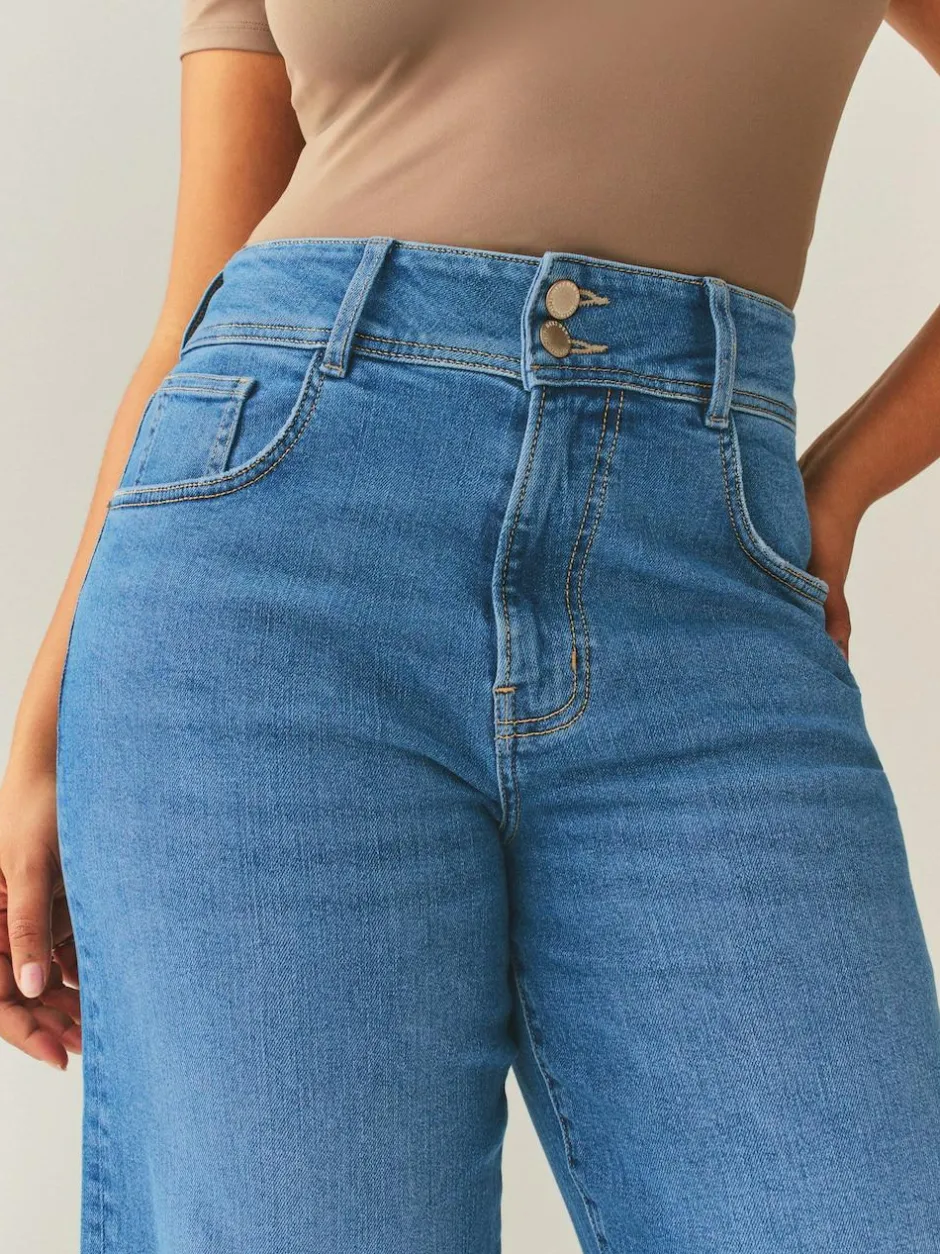 Next High Rise Stretch Wide Leg Hourglass Jeans Mid Blue Outlet
