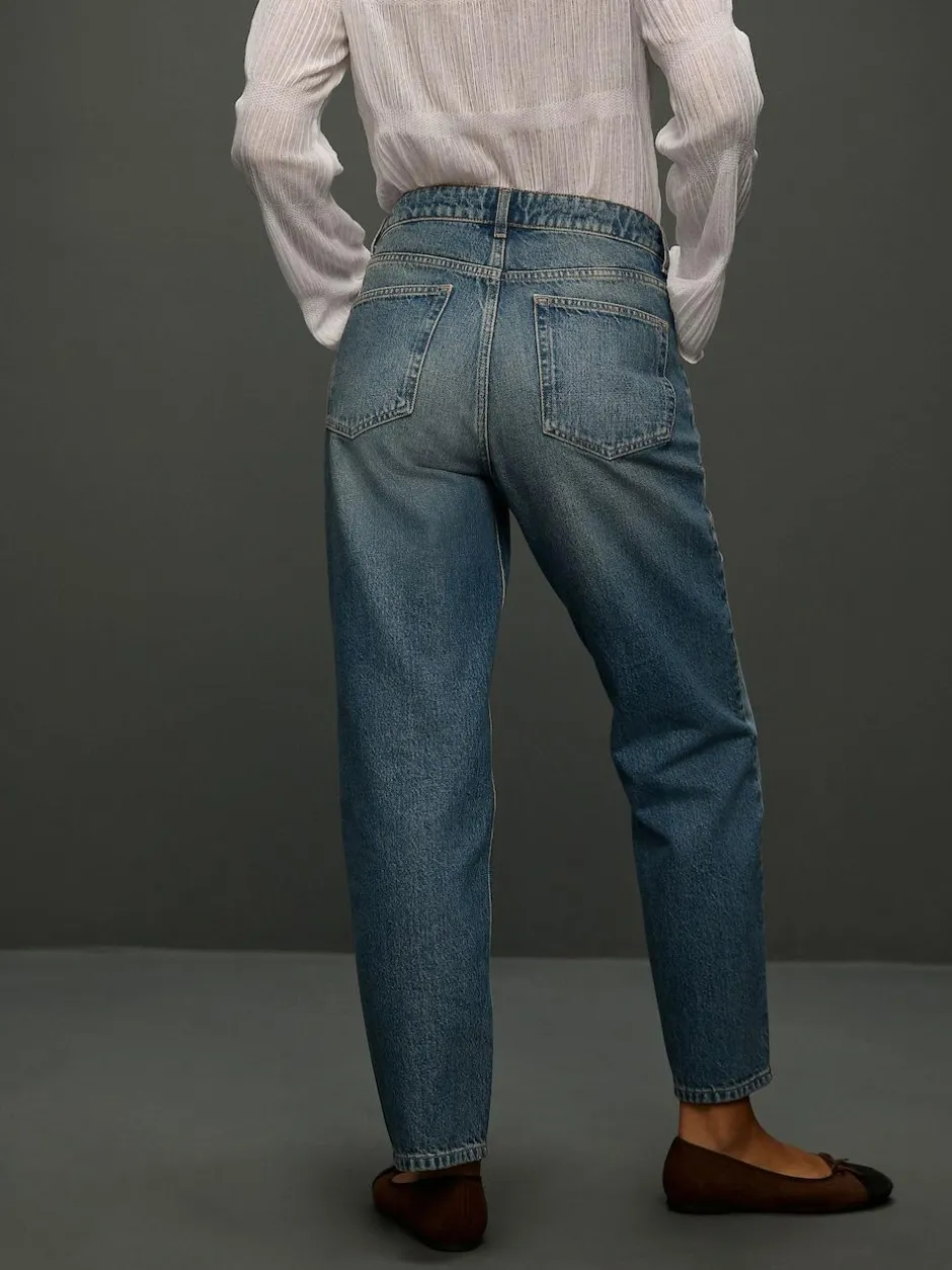 Next Mid Rise Ankle Straight Leg Jeans With Scarf Mid Blue Polka Dot Clearance