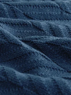 Next Regular Fit Cotton Rich Chevron Cable Crew Neck Jumper Mid Blue